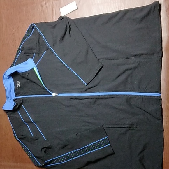 Catherines Women's 3X Black with Blue & Green Polks Dots Zip up Jacket NWT - Picture 1 of 7